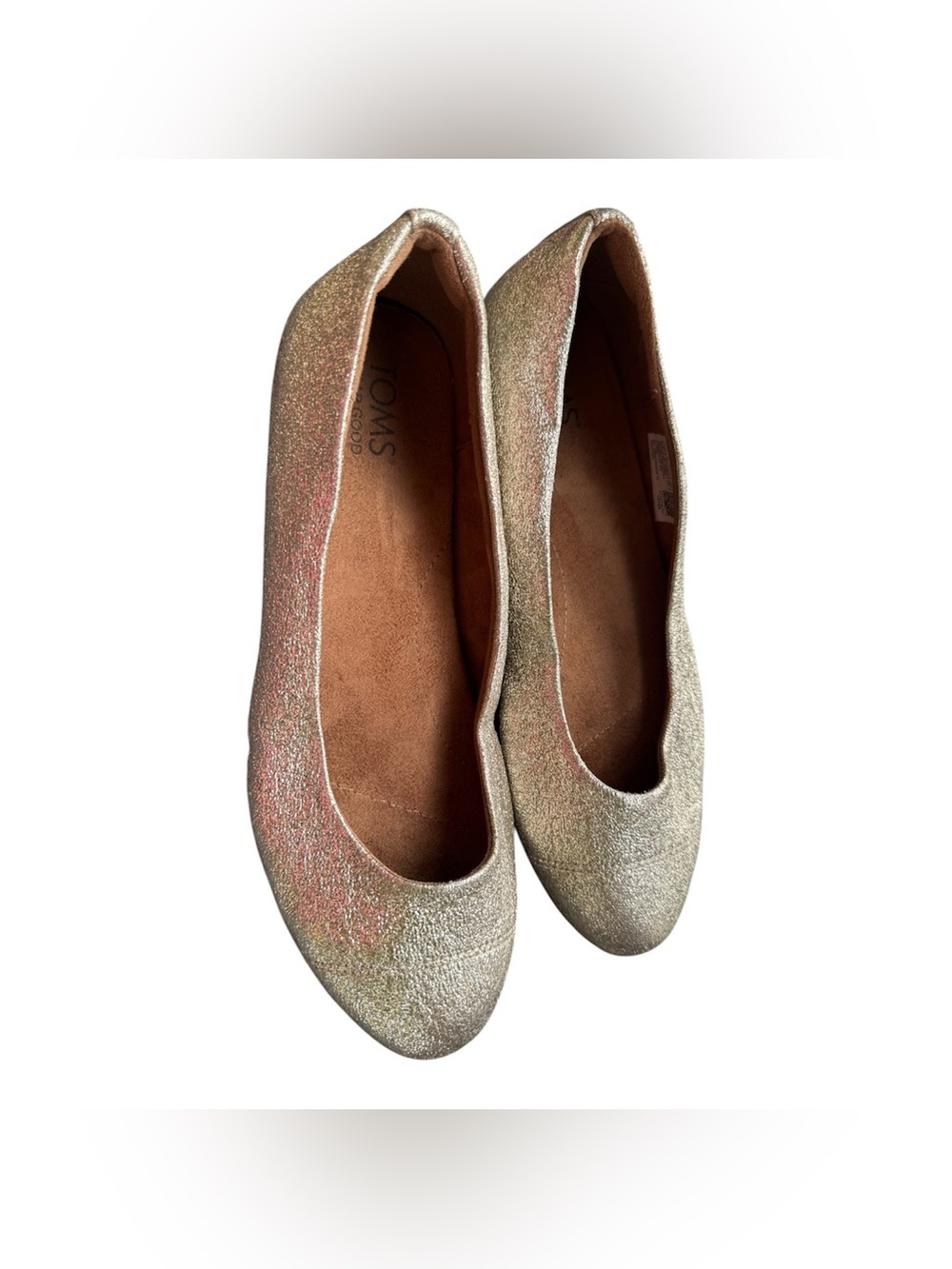 TOMS Metallic Gold Sparkle Ballet Flats Size 8 Comfort Cushioned